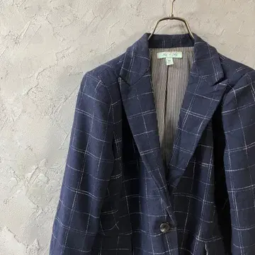 빈티지 테일러드 자켓 격자 무늬 엘보우 패치 네이비 LO19