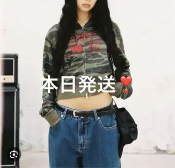 카모 패턴 집업 후드티 크롭