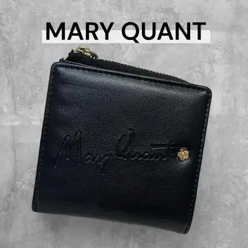 MARY QUANT 블랙 x 핑크 접이식 지갑 로고 골드 데이지