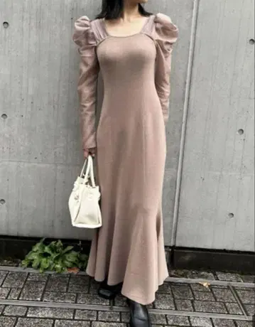 프레이 아이디 오간자 슬리브 머메이드 니트 원피스