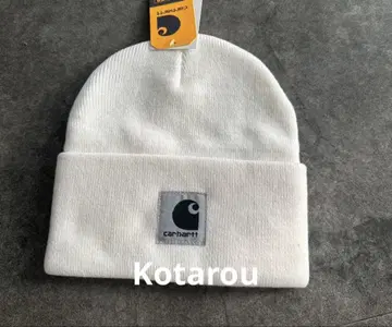 Carhartt 니트 모자 패치 로고 화이트