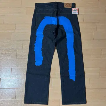 EVISU 파랑 페인트 데님 팬츠