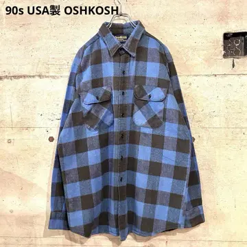 90s USA OSHKOSH 오슈코슈 플란넬 셔츠 파랑 블랙 체크