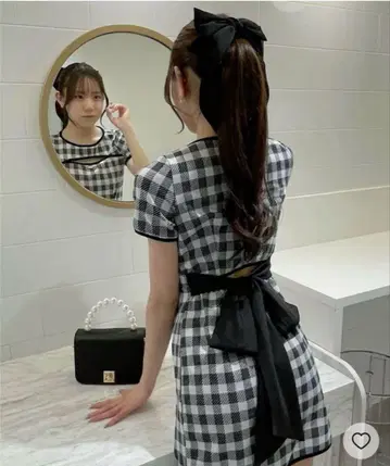 노마에 체크 무늬 미니 원피스