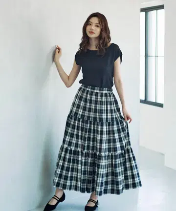 체크 무늬 캉캉 스커트