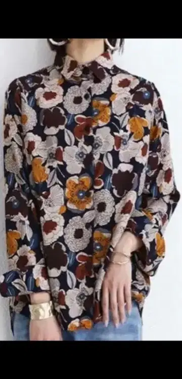 안티카 꽃무늬 올 패턴 긴팔 셔츠 카라 부착 버튼 레트로