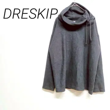 DRESKIP 다크 그레이 하이넥 스웨터 L 목 뜨개질 리본