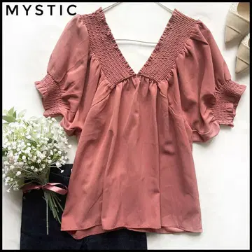 mystic 미스틱 V넥 오프숄더 반팔 상의 블라우스