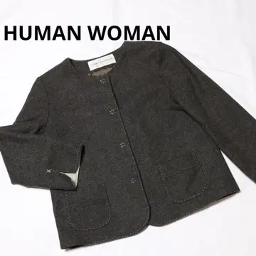 [ HUMAN WOMAN ] 노카라 자켓 다크 그레이 울 새상품급