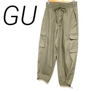 GU 올리브 카고 팬츠 드로우 스트링 허리 S 밑단 조임 허리밴딩