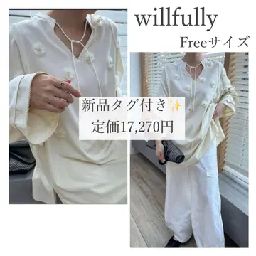 [택 포함 새상품] willfully 볼륨 슬리브 플라워 모티브 블라우스