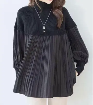 ABITOKYO 하이넥 니트 플리츠 블라우스 033