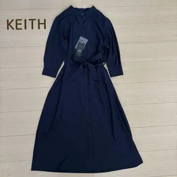 택 포함 새상품 KEITH 키이스 셔츠 원피스 허리 리본 네이비 M