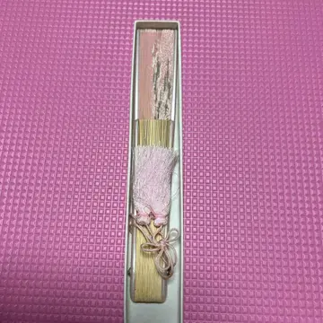 핑크 꽃 무늬 부채 대나무 재질