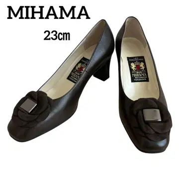 [미사용 컨디션 최상] MIHAMA 미하마 가죽 펌프스 버클 꽃 브라운