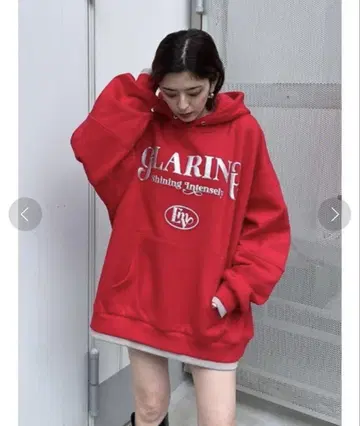 ENVYM 메탈릭 로고 후드티 레드