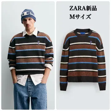 ZARA 챔피온 콜라보 스트라이프 패턴 패치 스웨터 M 택 포함 새상품