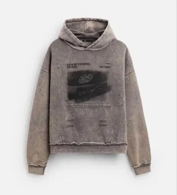 ZARA 그레이 그래픽 프린트 오버 사이즈 후드티