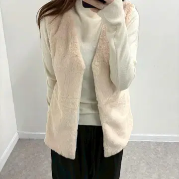 [대호평] 가을/겨울 V넥 퍼 베스트 아이보리 귀여운 멋쟁이 여성용