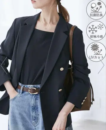 [ 항균 방취 접촉 냉감 UV 컷 ] 카나파 골드 버튼 자켓 네이비 38