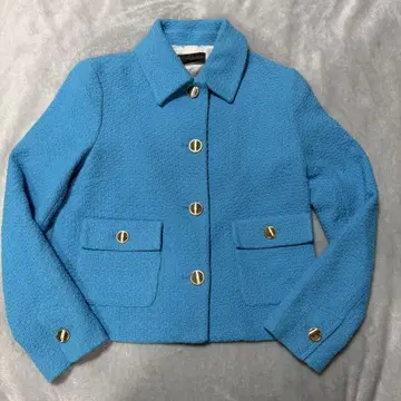 컨디션 최상 ZARA 자라 트위드 자켓 골드 버튼 스카이블루 XS