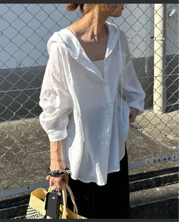 후드 부착 오버 사이즈 셔츠