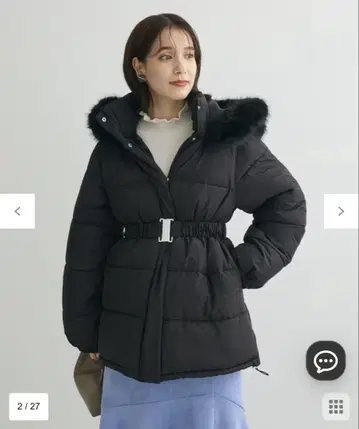 Green Parks 블랙 퍼 다운 자켓 벨트 없음