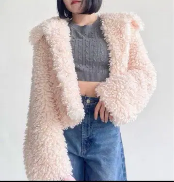 Heather 볼륨 퍼 블루종 핑크 푸들 코트