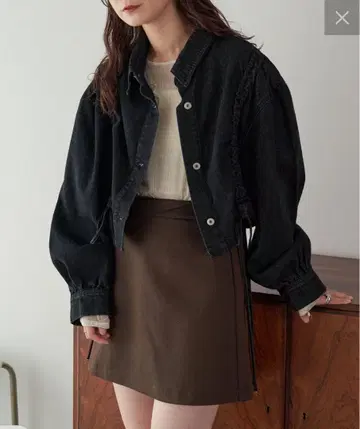 Kastane 셔링 데님 자켓 블랙