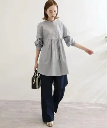 새상품급 SLOBE IENA 코튼 튜닉 블라우스 블루 스트라이프