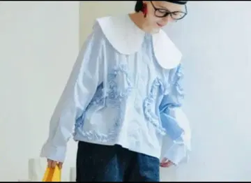 imakokoni 둥근 카라 스트라이프 블라우스