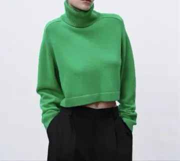 ZARA 그린 터틀넥 숏 기장 스웨터