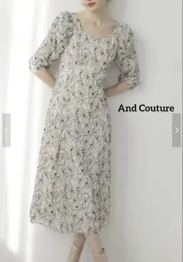 [ 새상품급 ] And Couture 앙데팡당 꽃무늬 퍼프 슬리브 원피스