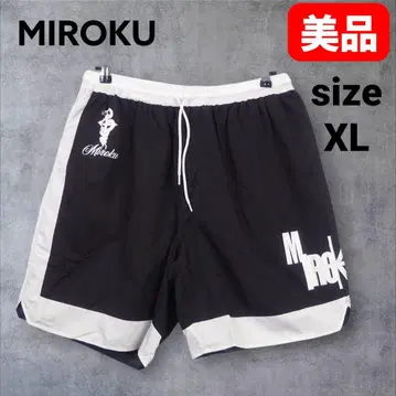 MIROKU 로고 하프 팬츠 XL 블랙 x 화이트 허리밴딩