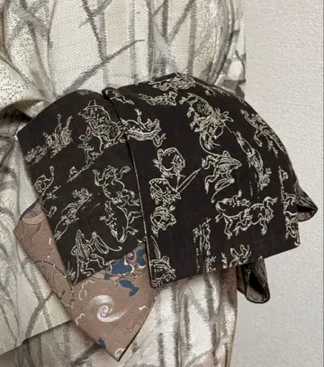 어른용 헤코 오비 새와 짐승 그림, 풍신뇌신 짙은 브라운색