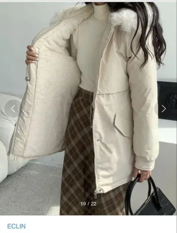 ECLIN 후드 퍼 안감 인조 퍼 블루종 자켓 베