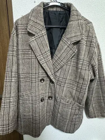 브라운 체크 더블 브레스트 자켓