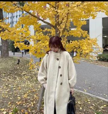 erme 스탠드 카라 샤기 코트 아이보리