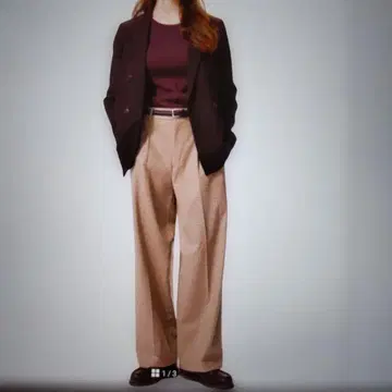 UNIQLO 턱 와이드 팬츠 [ 미사용 새상품 ] 베이지 M