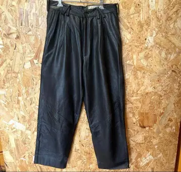 90s 빈티지 구제 의류 천연 가죽 와이드 가죽 팬츠 블랙