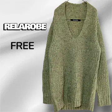 RELAROBE 루즈핏 니트 올리브 그린 믹스 컬러 스웨터