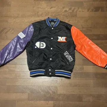 ZARA 바시티 자켓 L 블랙/오렌지/퍼플