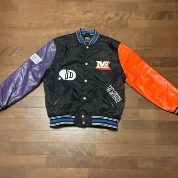 ZARA 바시티 자켓 L 블랙/오렌지/퍼플