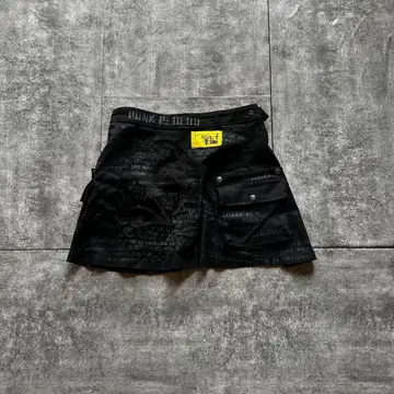 archive grunge skull skirt y2k black