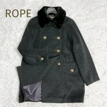ROPE 퍼 탈부착 카라 울 롱 코트 골드 버튼 다크 그레이 사이즈 M