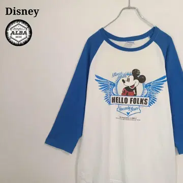 Disney 디즈니 T셔츠 미키 래글런 슬리브 빈티지 화이트