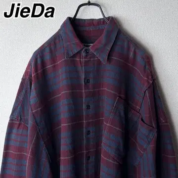 지에다 오버 사이즈 와이드 실루엣 플란넬 셔츠 재단 지에다