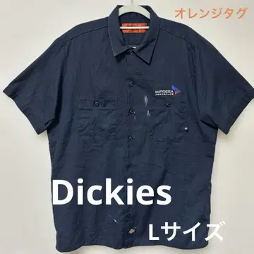 Dickies 반팔 워크 셔츠 네이비 오렌지 택 US 구제 의류