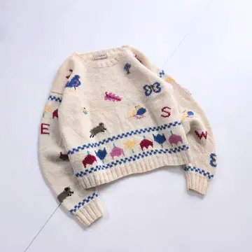 빈티지 LLBean 엘엘빈 짧은 기장 니트 꽃 새 A7