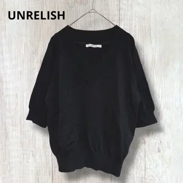 [언리쉬] V넥 리브 니트 티셔츠 숏 기장 블랙 M